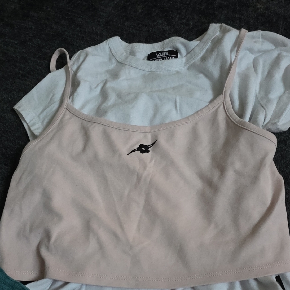 Vans White Tee with Light Pink Crop Top